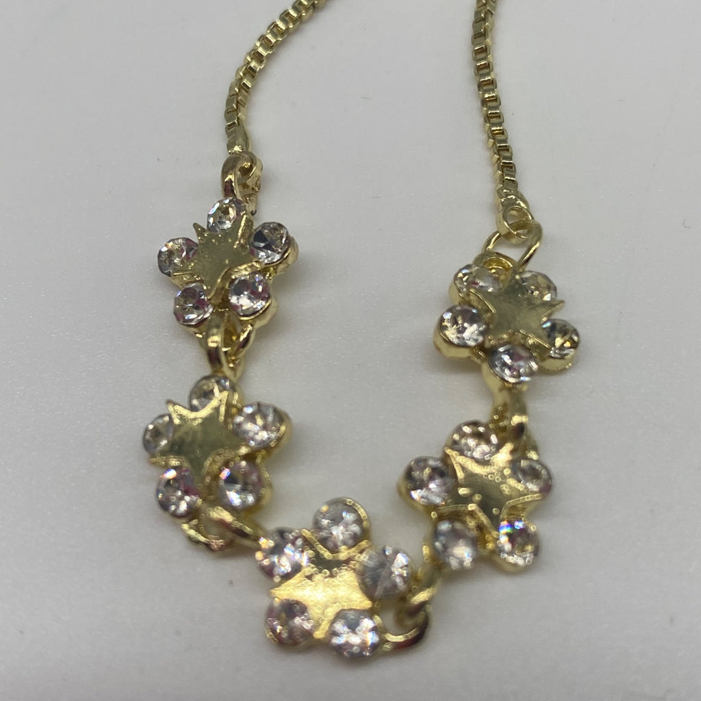 Fashion Jewelry Adjustable Link Bracelet Full Diamond Petal Design Gold & White