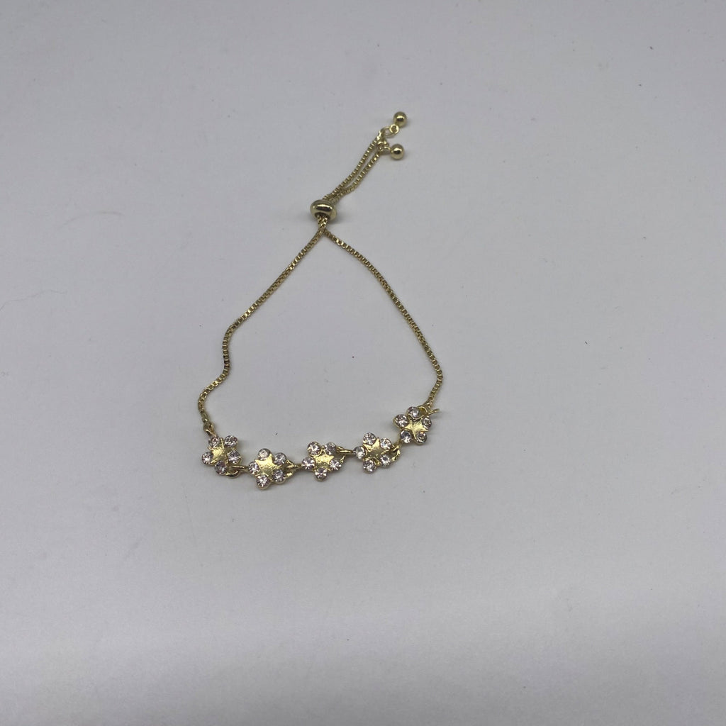 Fashion Jewelry Adjustable Link Bracelet Full Diamond Petal Design Gold & White