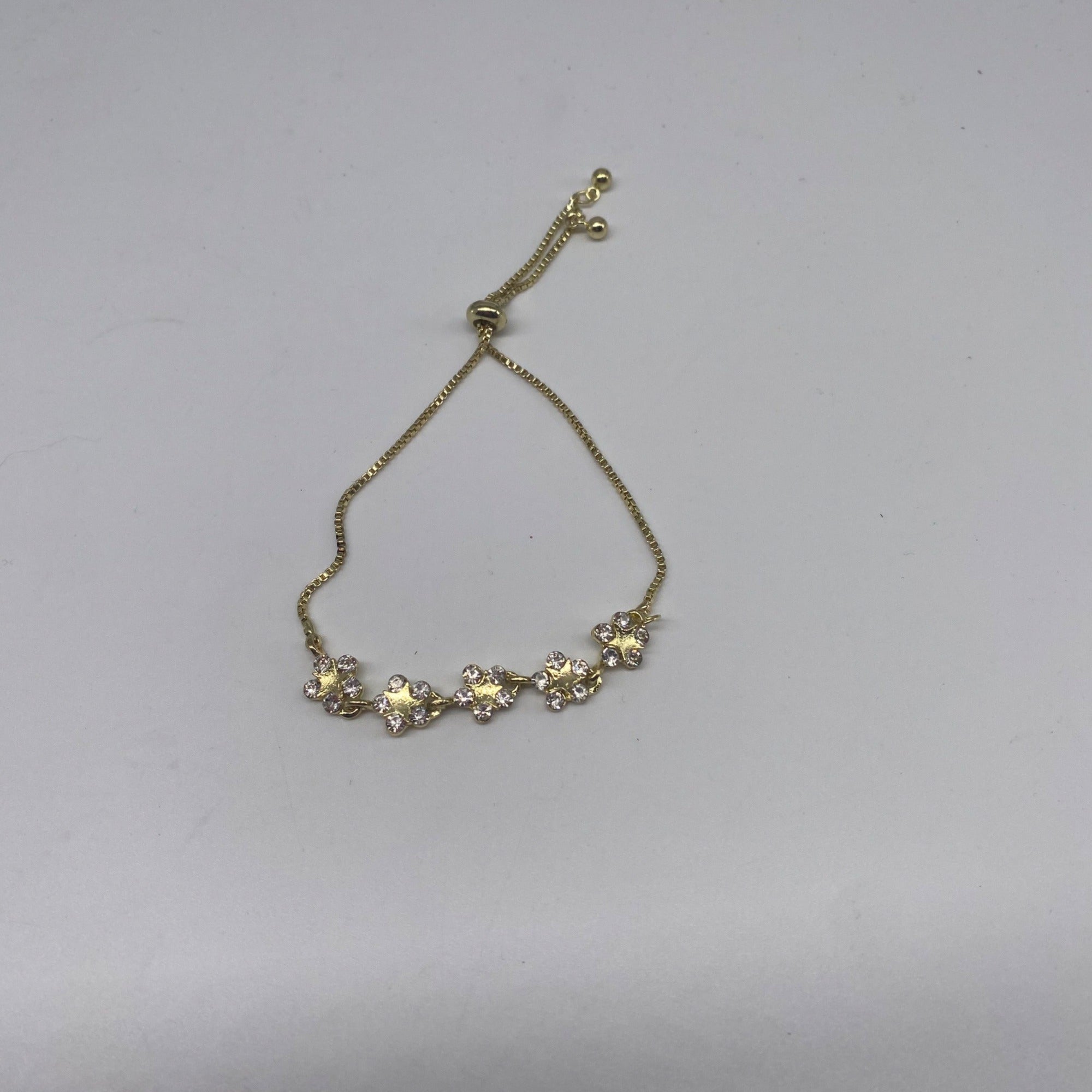 Fashion Jewelry Adjustable Link Bracelet Full Diamond Petal Design Gold & White