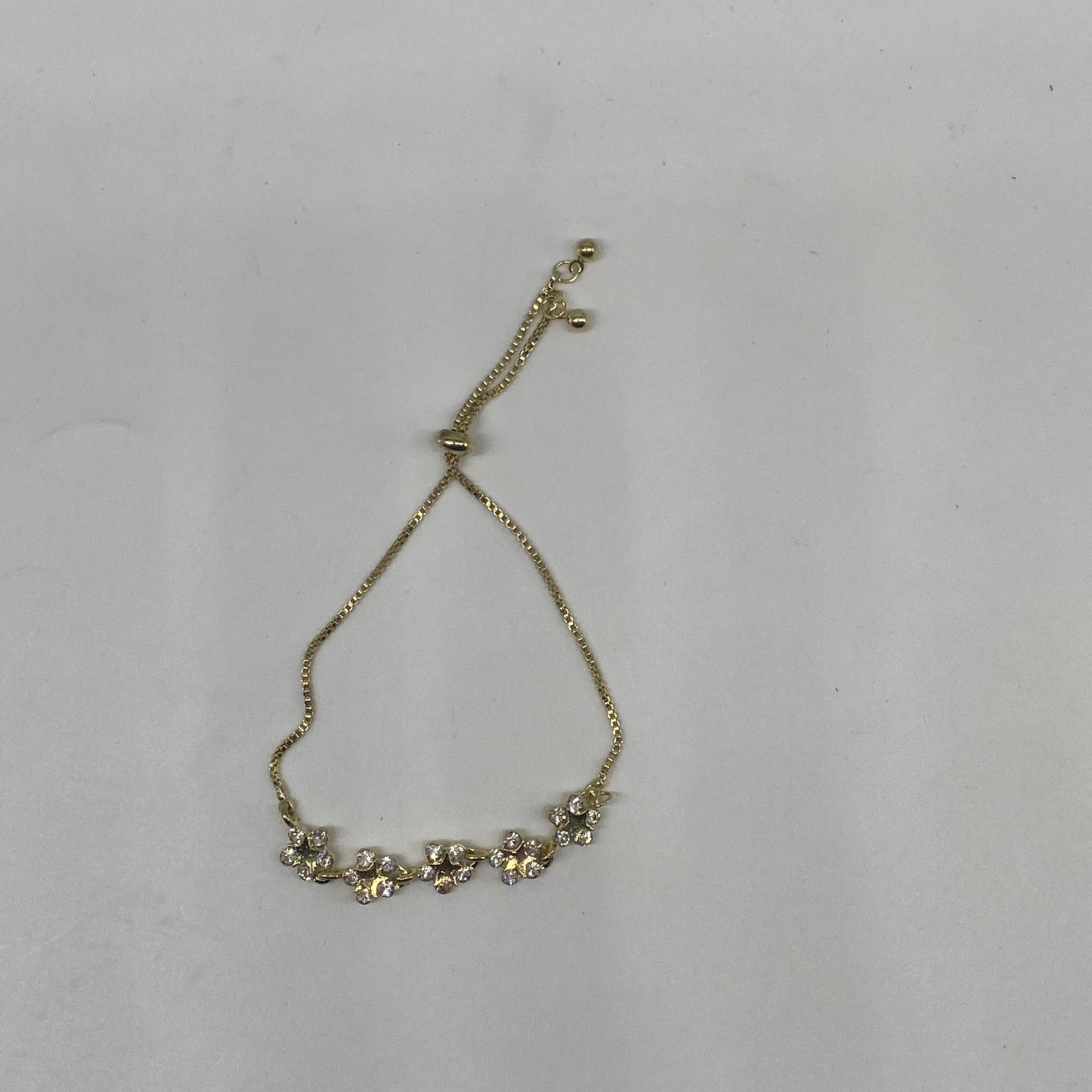 Fashion Jewelry Adjustable Link Bracelet Full Diamond Petal Design Gold & White