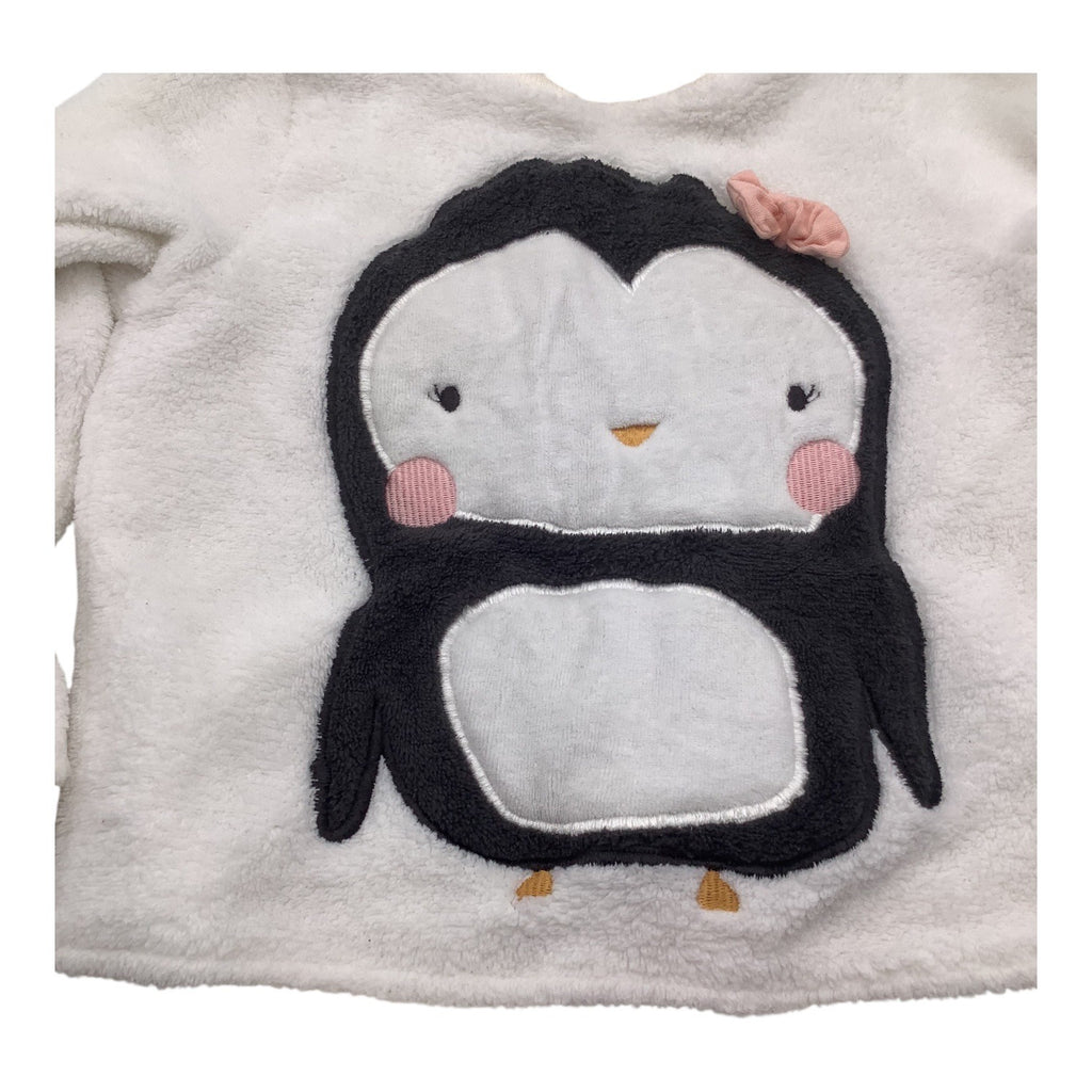 H&M Baby Girl Fleece Shirt White& Black Penguin Pink Bow Size 12-18M Soft & Warm