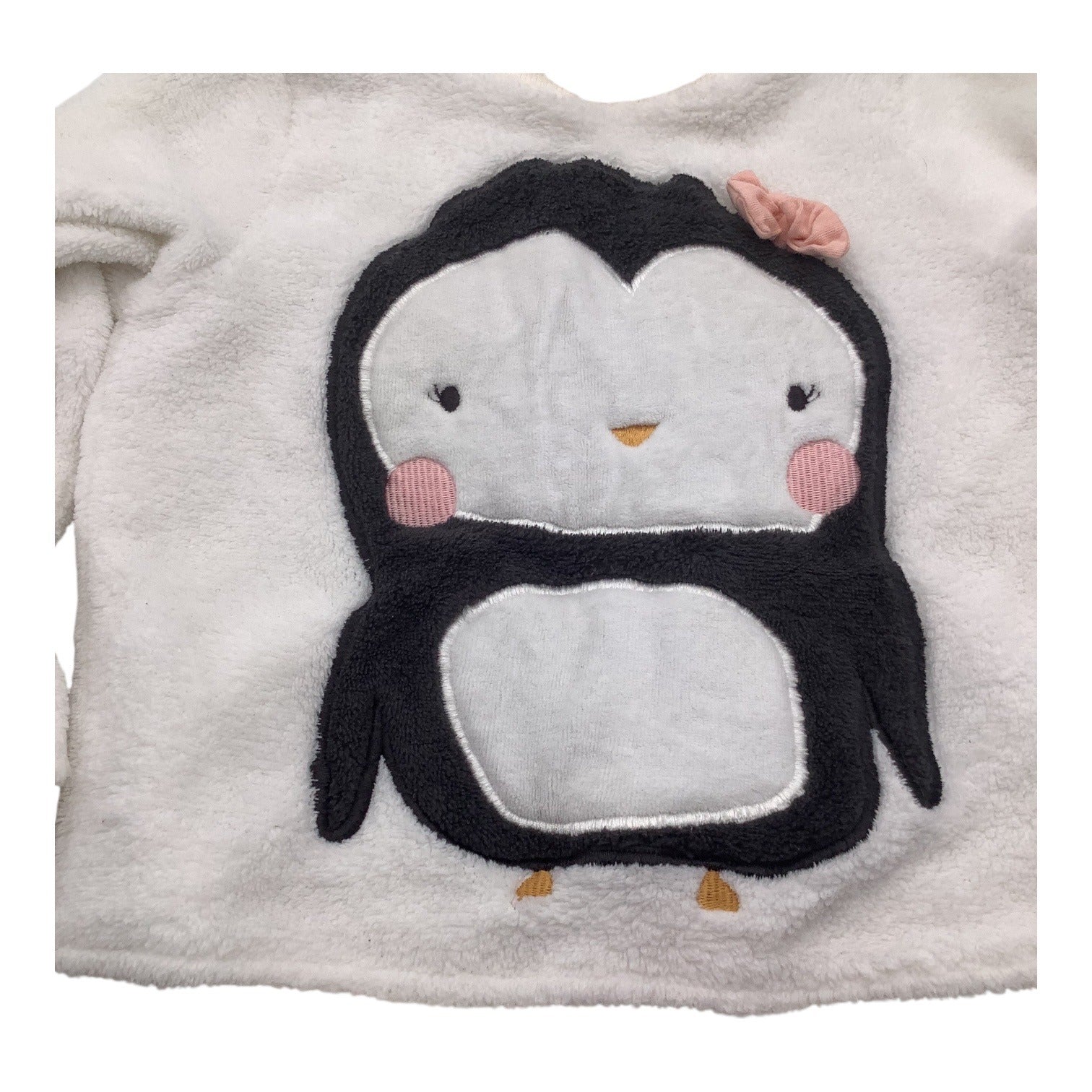 H&M Baby Girl Fleece Shirt White& Black Penguin Pink Bow Size 12-18M Soft & Warm