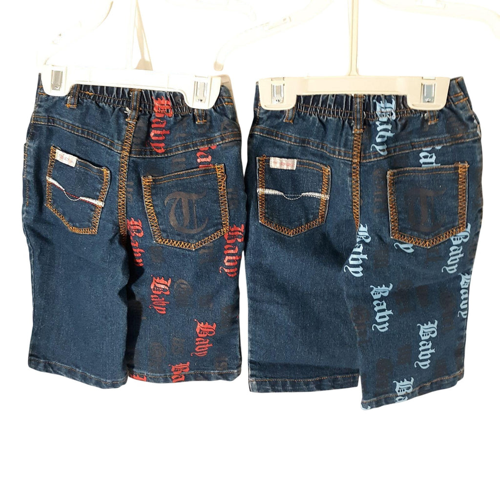 Trendy Baby Girl Denim Jeans Lot 18M Blue With Graphic Text & Embroidery Stylish