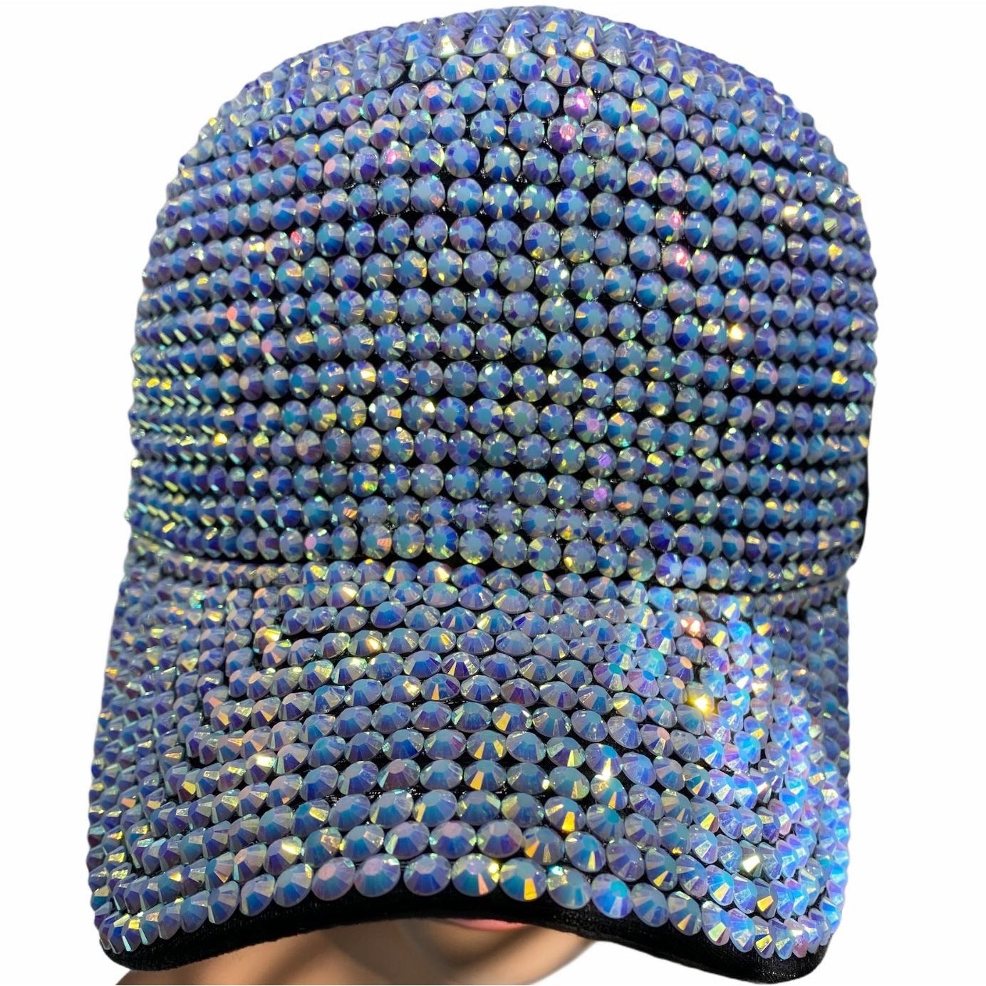 Women’s White Rhinestone Embellished Black Baseball Cap 100% Cotton Adjustable Fit