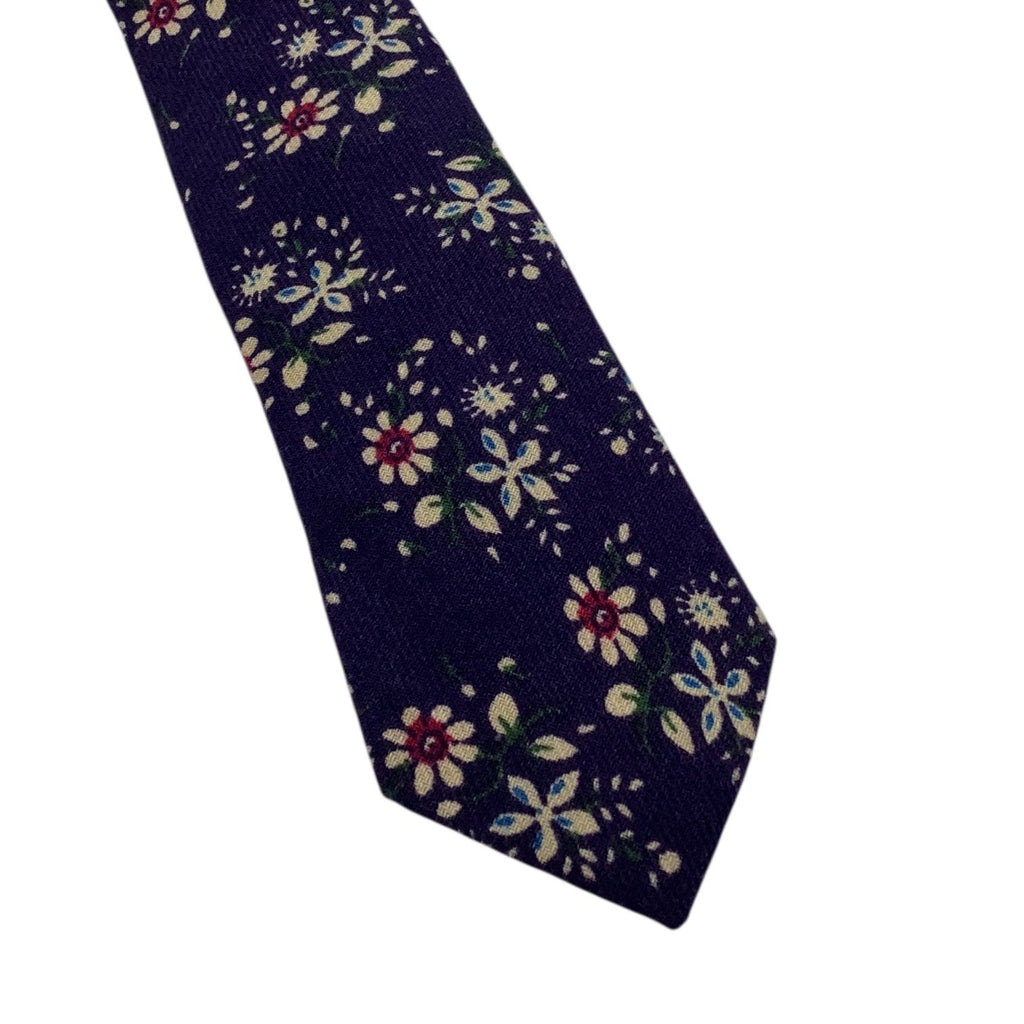 Skinny Tie Madness Mens Floral Blue Cotton Multicolor Skinny Neck Tie Flowers