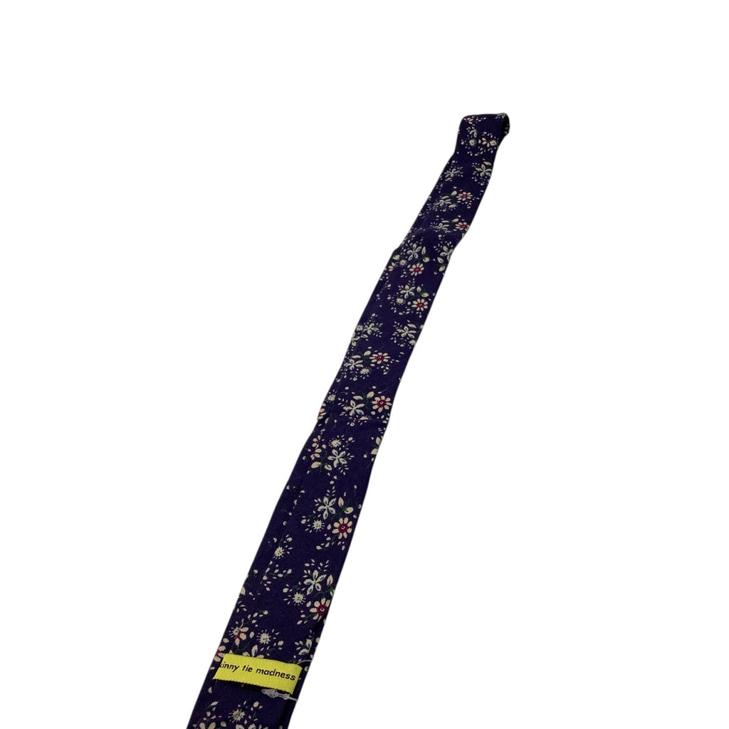 Skinny Tie Madness Mens Floral Blue Cotton Multicolor Skinny Neck Tie Flowers