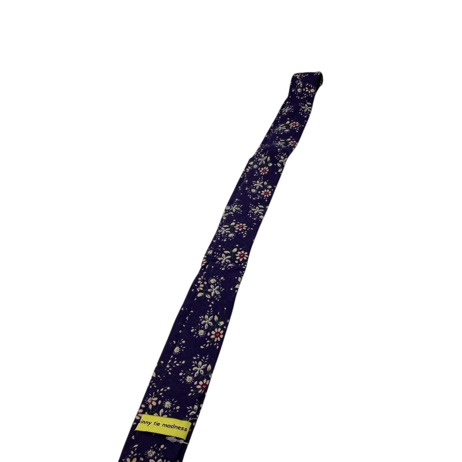 Skinny Tie Madness Mens Floral Blue Cotton Multicolor Skinny Neck Tie Flowers