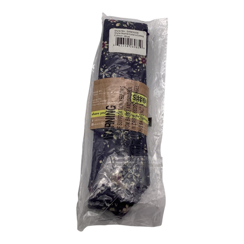 Skinny Tie Madness Mens Floral Blue Cotton Multicolor Skinny Neck Tie Flowers