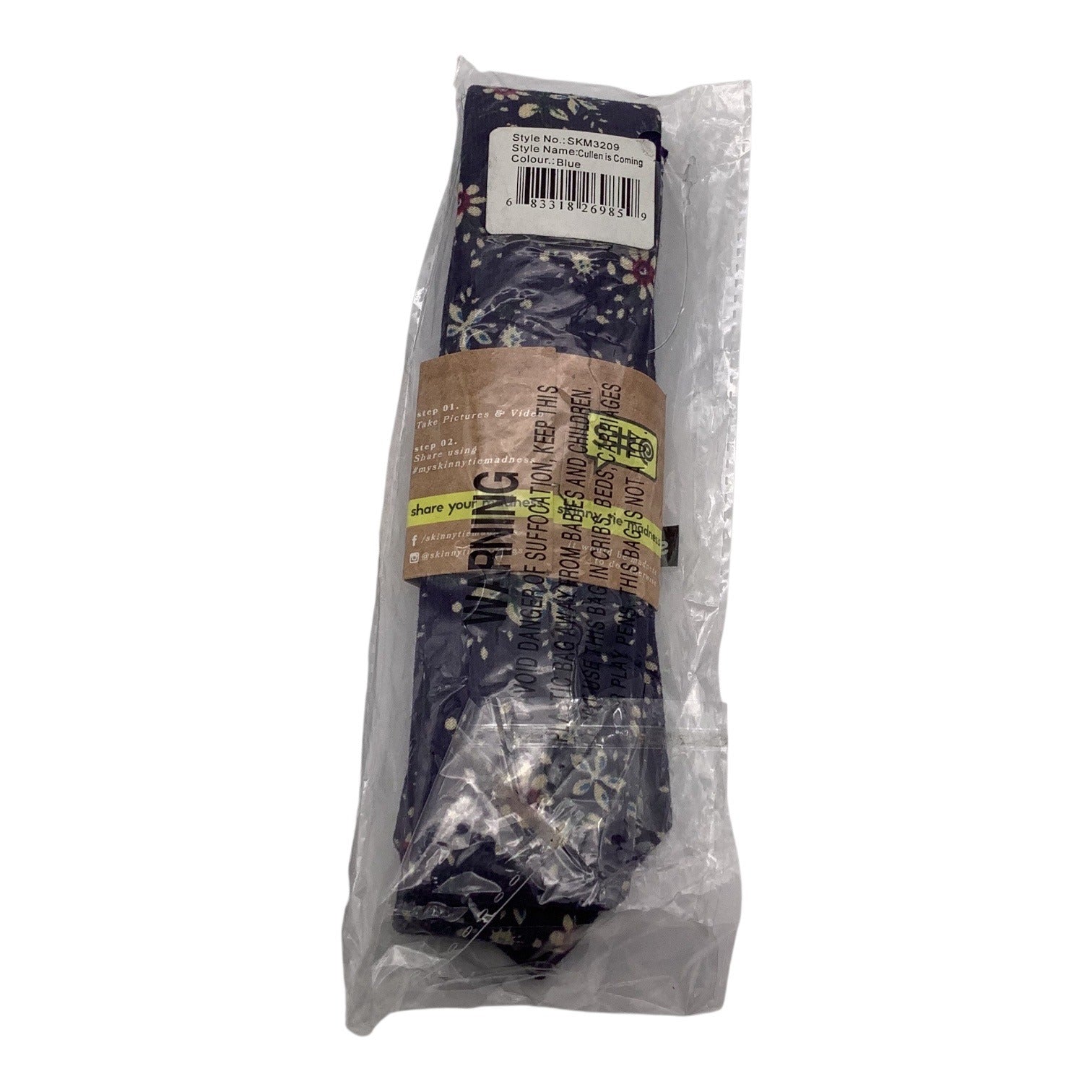 Skinny Tie Madness Mens Floral Blue Cotton Multicolor Skinny Neck Tie Flowers