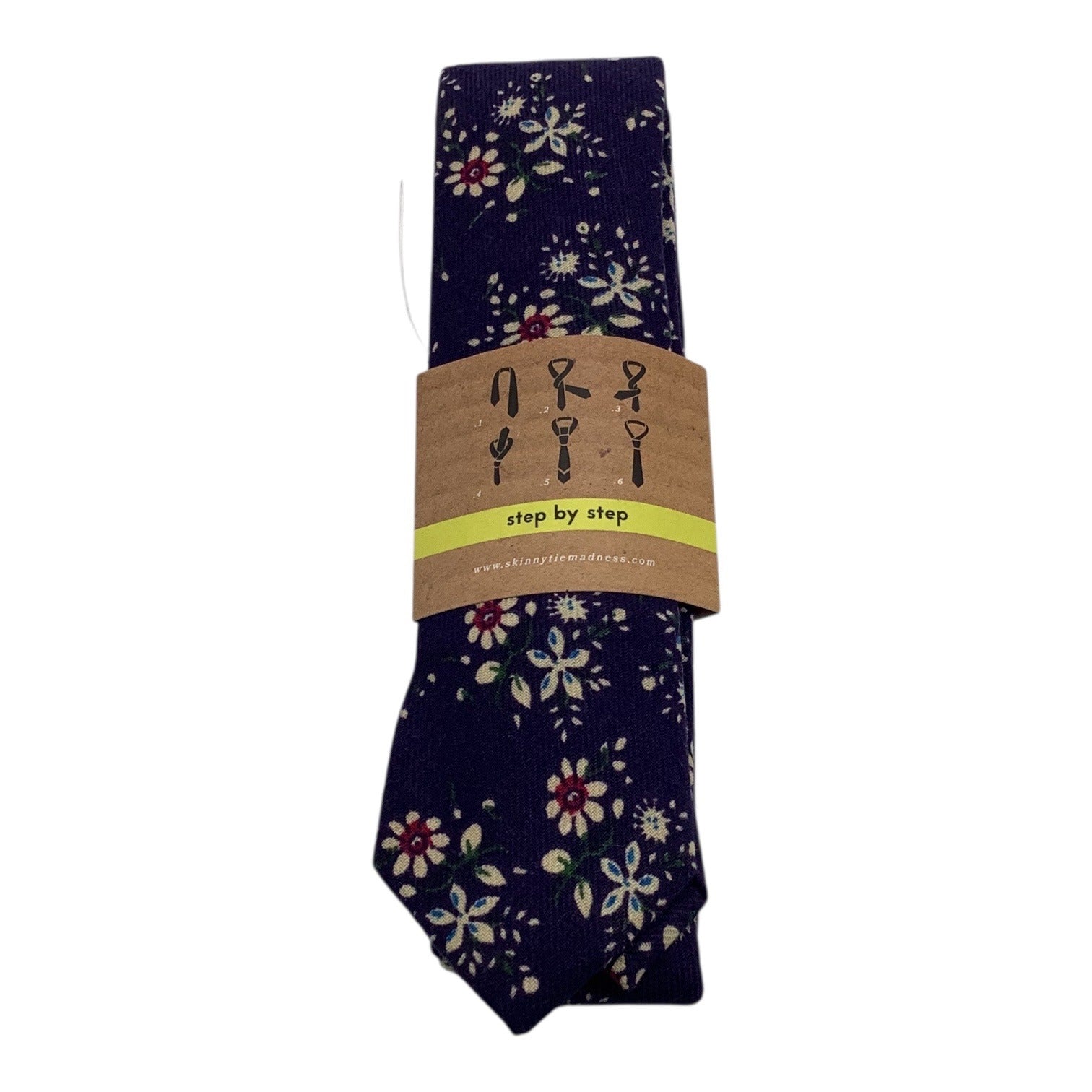 Skinny Tie Madness Mens Floral Blue Cotton Multicolor Skinny Neck Tie Flowers