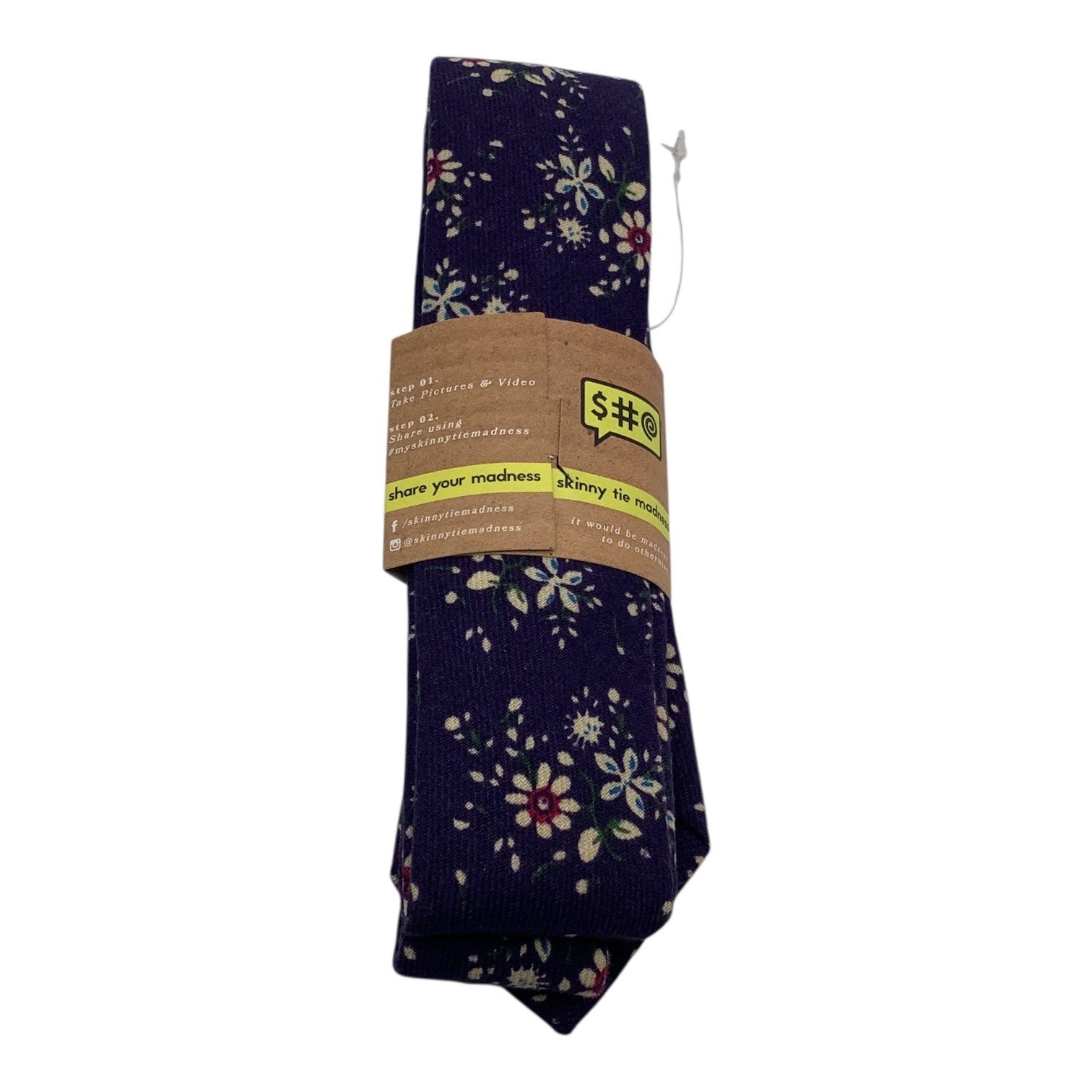 Skinny Tie Madness Mens Floral Blue Cotton Multicolor Skinny Neck Tie Flowers