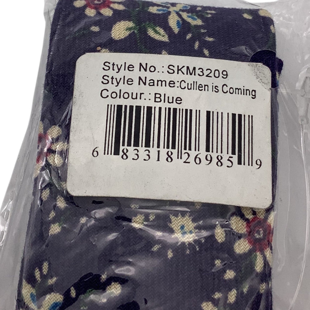 Skinny Tie Madness Mens Floral Blue Cotton Multicolor Skinny Neck Tie Flowers