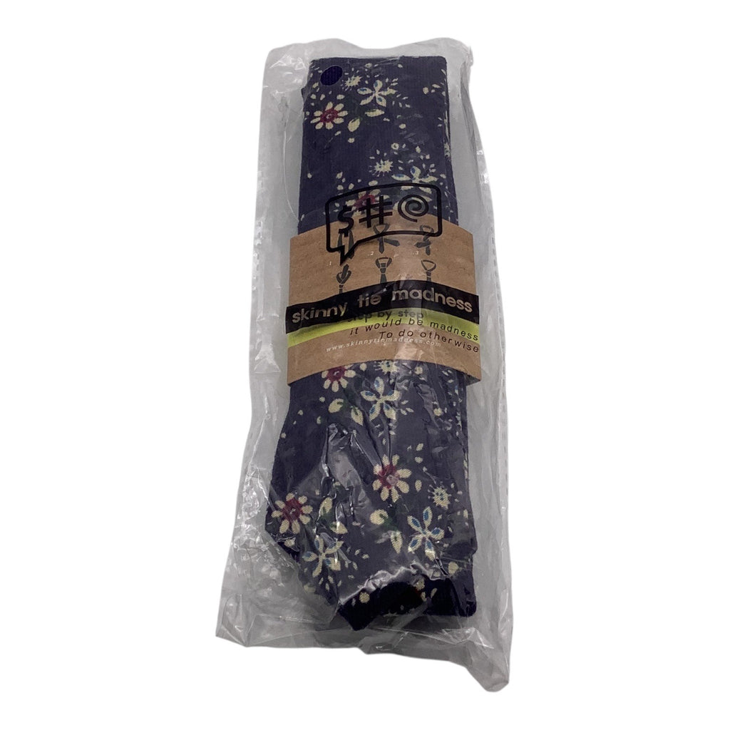 Skinny Tie Madness Mens Floral Blue Cotton Multicolor Skinny Neck Tie Flowers