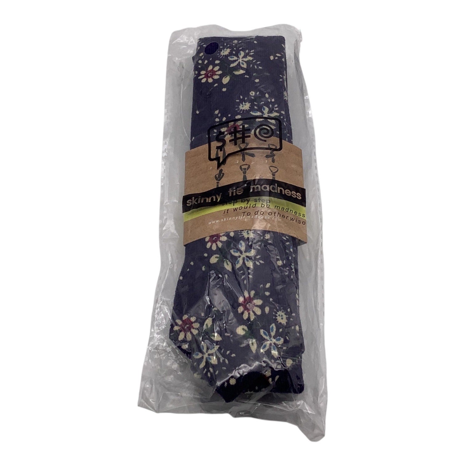 Skinny Tie Madness Mens Floral Blue Cotton Multicolor Skinny Neck Tie Flowers