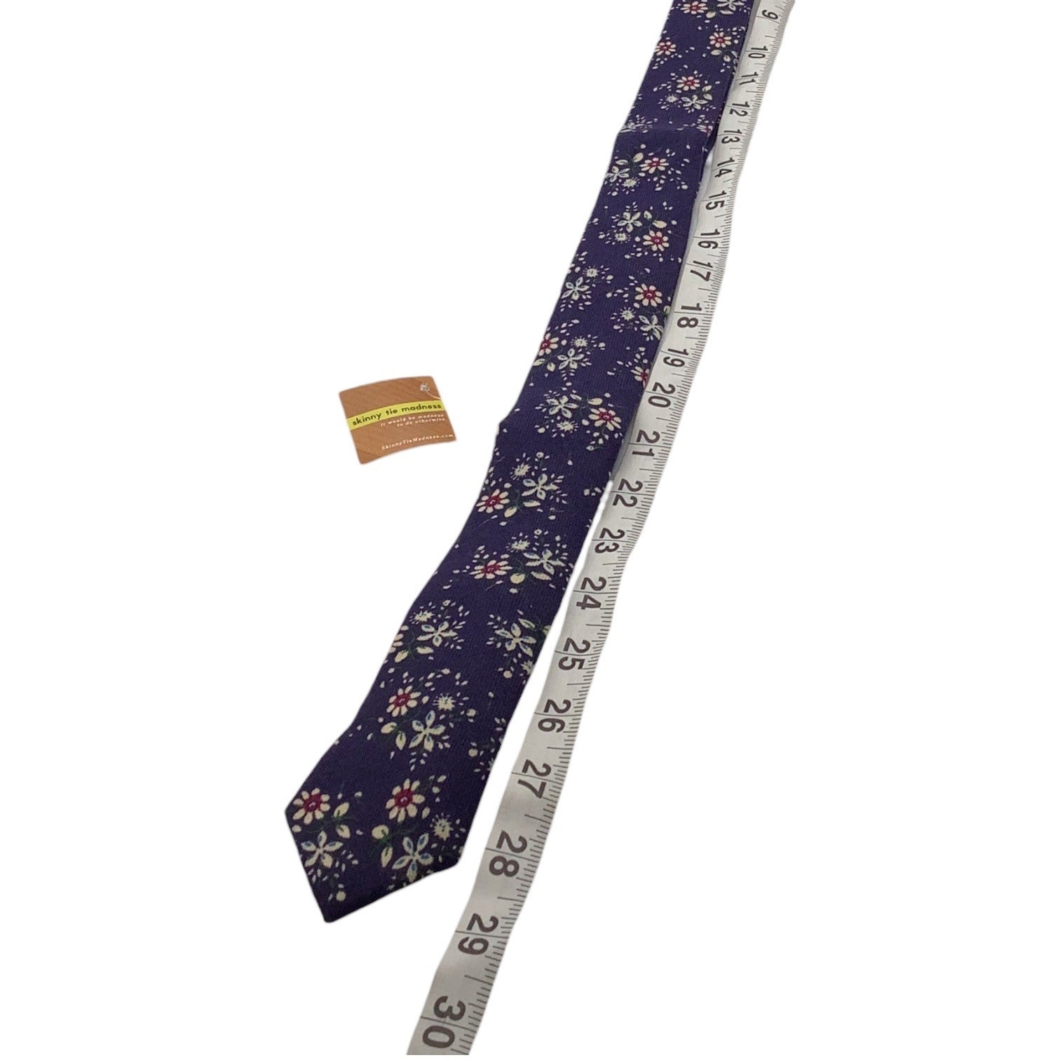 Skinny Tie Madness Mens Floral Blue Cotton Multicolor Skinny Neck Tie Flowers