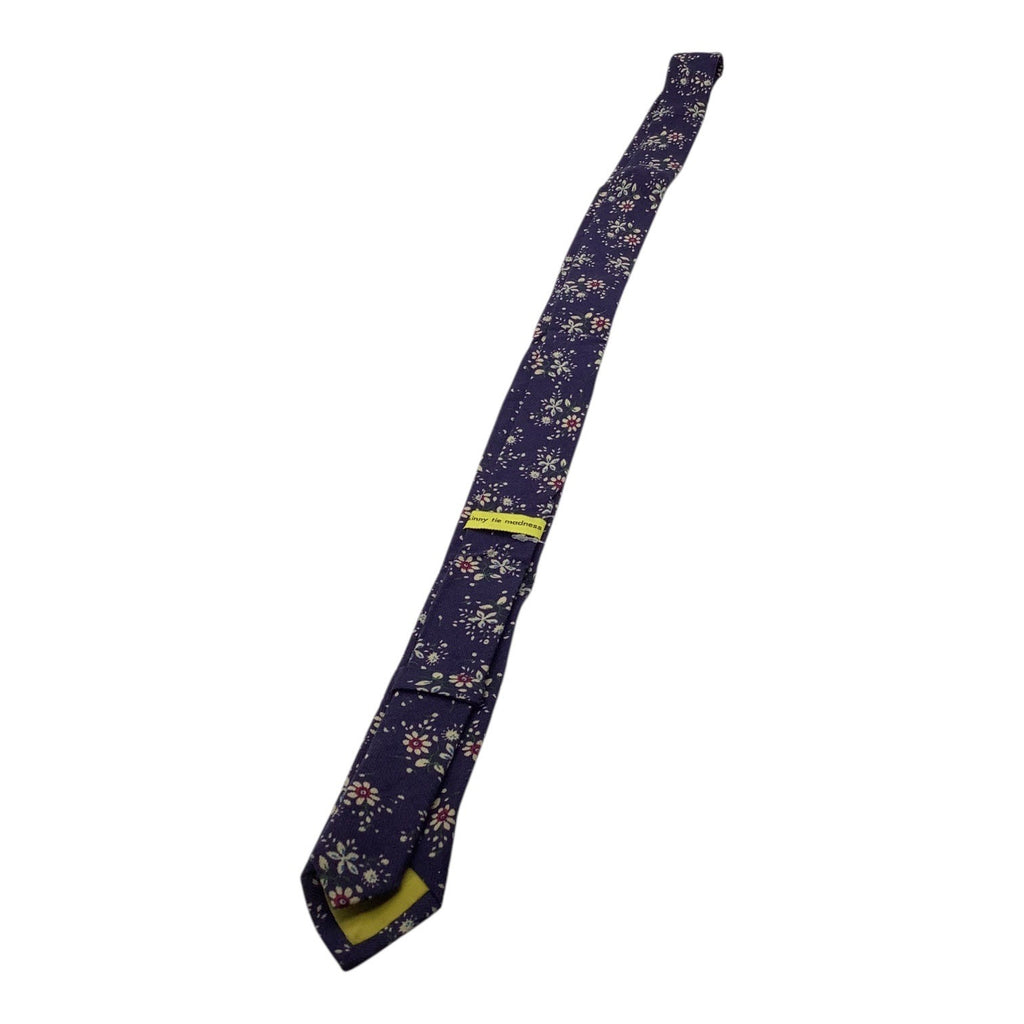 Skinny Tie Madness Mens Floral Blue Cotton Multicolor Skinny Neck Tie Flowers