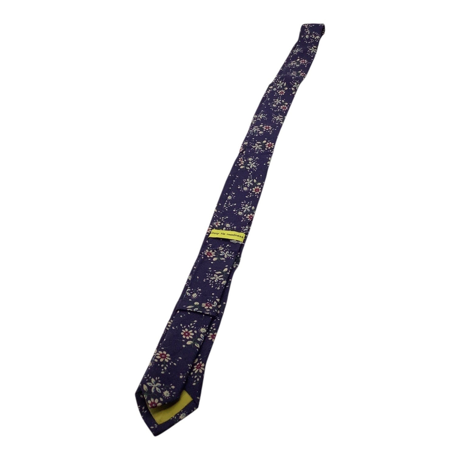 Skinny Tie Madness Mens Floral Blue Cotton Multicolor Skinny Neck Tie Flowers