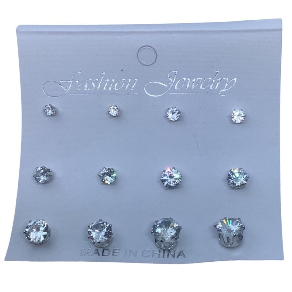 Fashion Jewelry Women's Round Cut Stud Earrings Set 3mm-8mm 6 Pairs