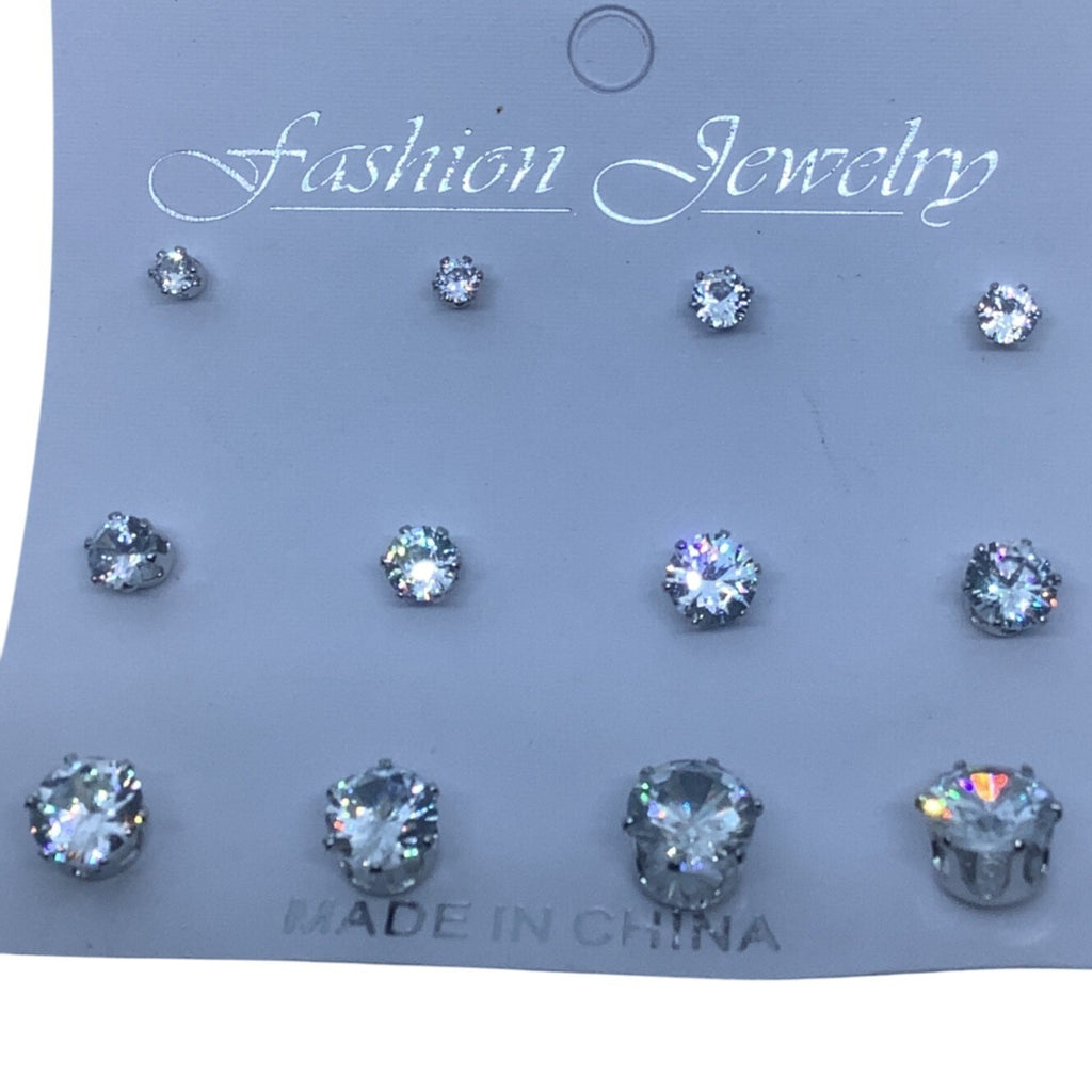 Fashion Jewelry Women's Round Cut Stud Earrings Set 3mm-8mm 6 Pairs