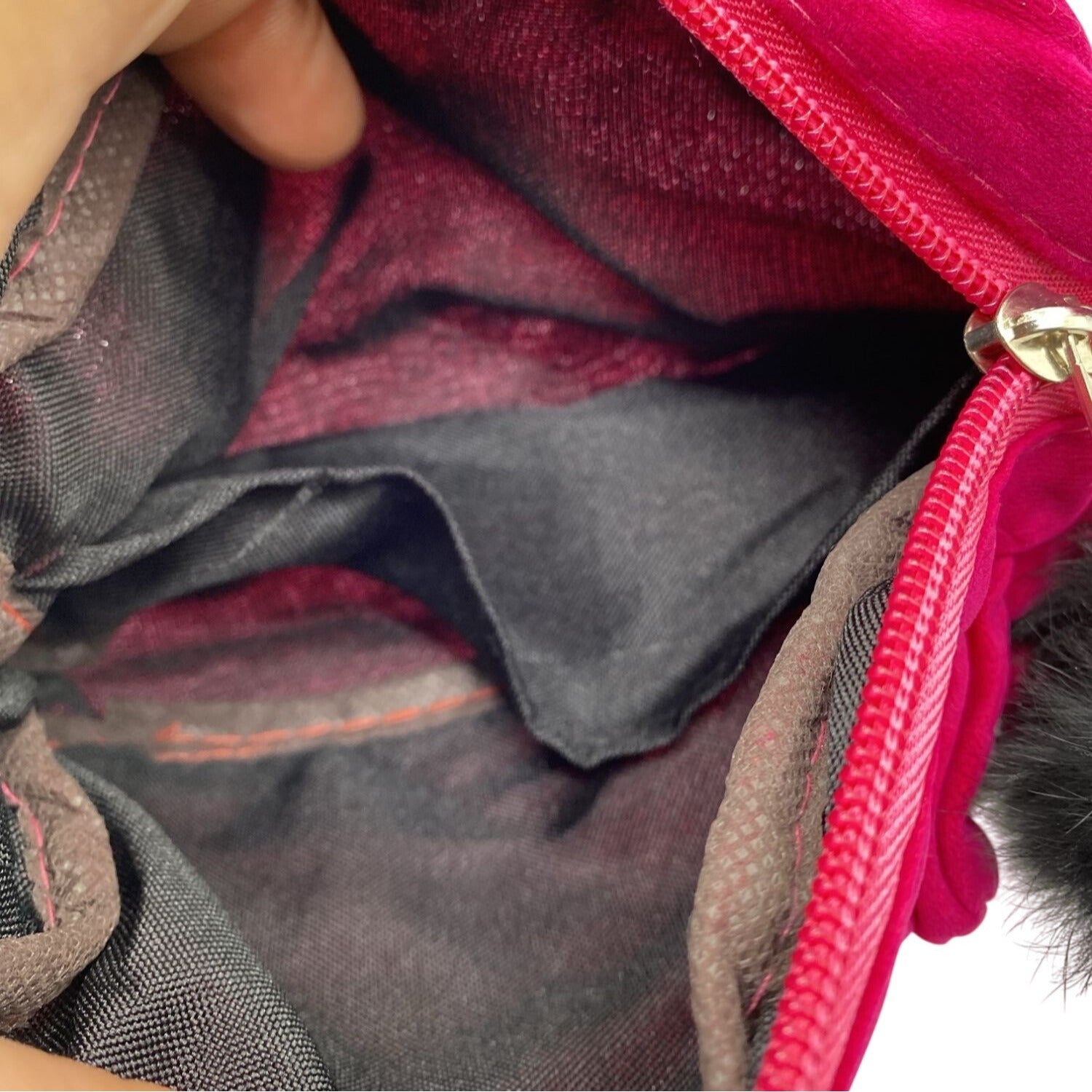 Pink Velvet Cosmetic Pouch With Embroidered Eyelash Design & Fluffy Pom Pom