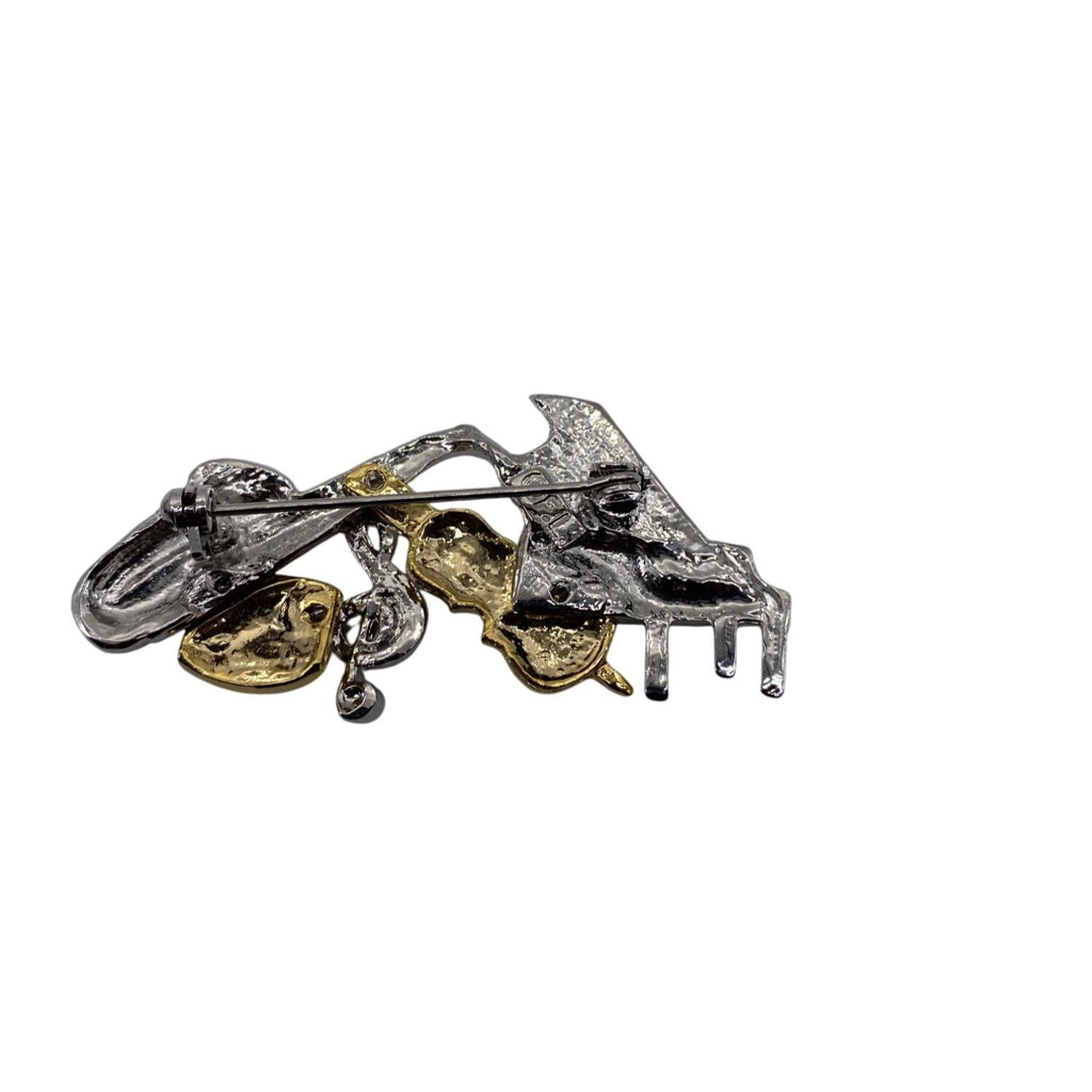 Classic Music Notes Pin With Piano Saxophone & Drum Charms Silver/Gold Unisex