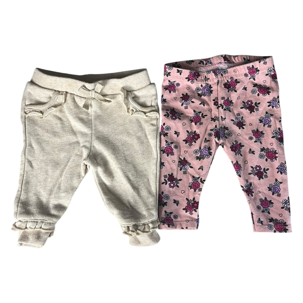 Garanimals Baby Girl Pants 2pc Lot Size 0-3M Pink Floral & Oatmeal