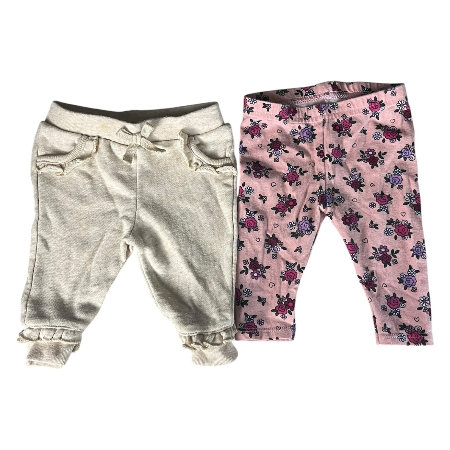 Garanimals Baby Girl Pants 2pc Lot Size 0-3M Pink Floral & Oatmeal