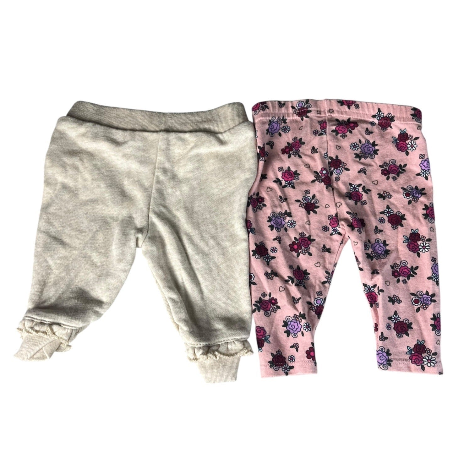 Garanimals Baby Girl Pants 2pc Lot Size 0-3M Pink Floral & Oatmeal