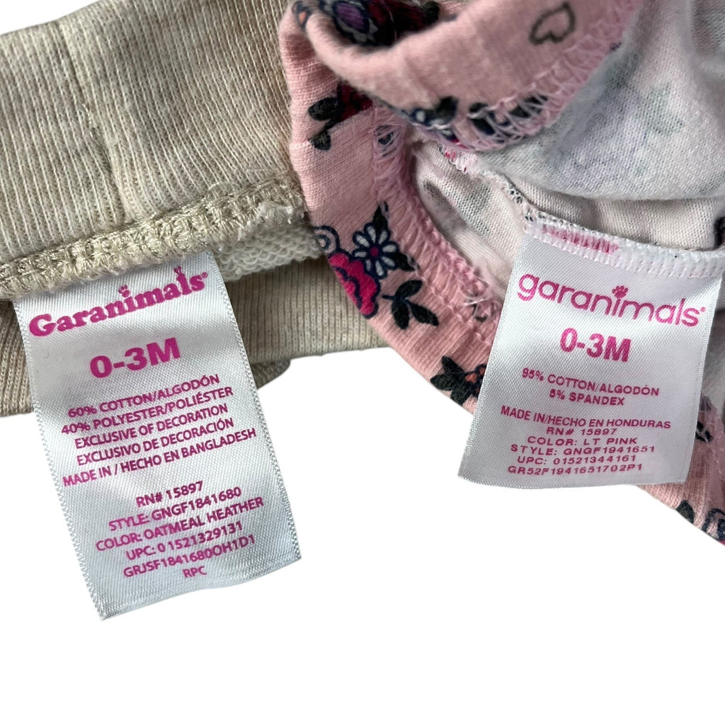 Garanimals Baby Girl Pants 2pc Lot Size 0-3M Pink Floral & Oatmeal