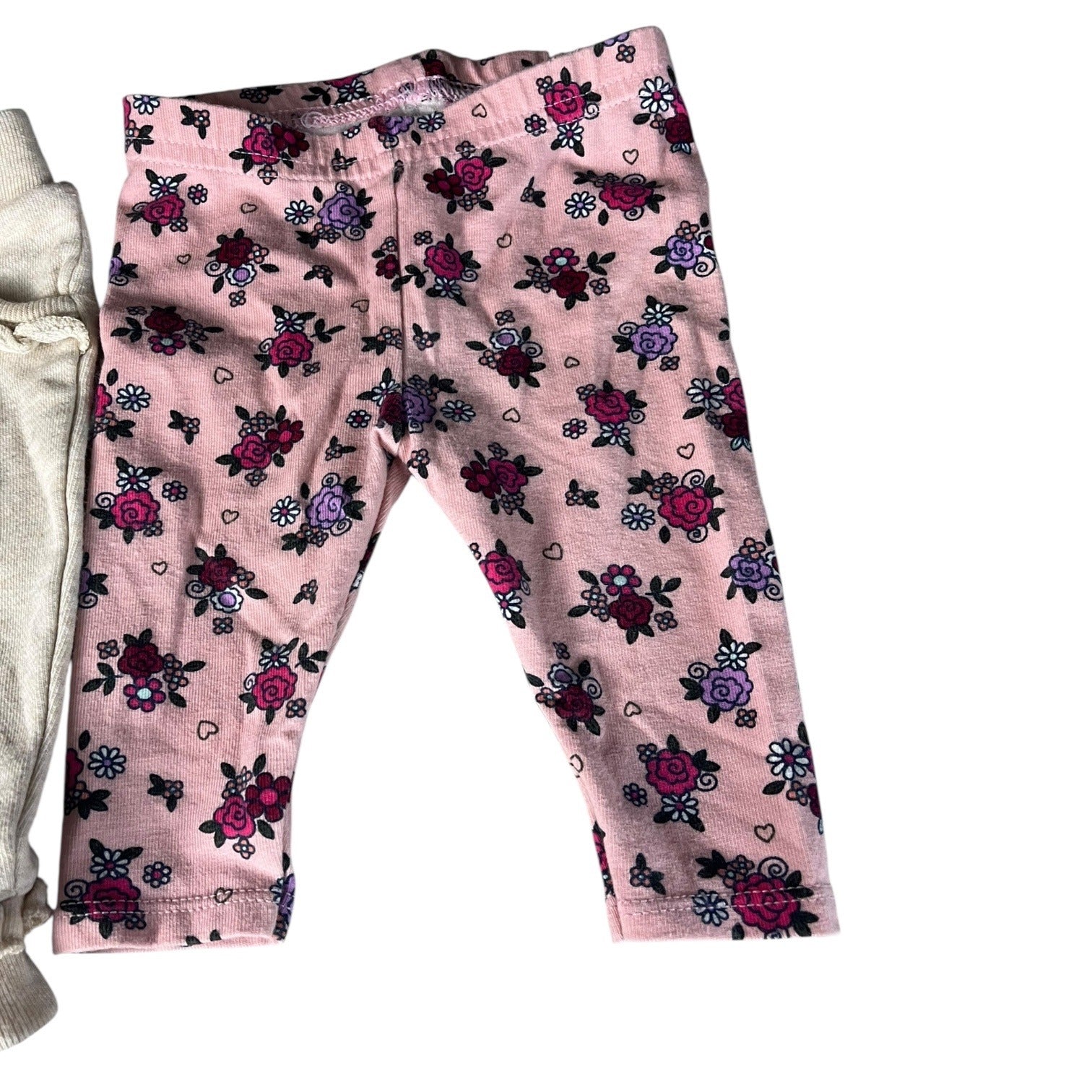 Garanimals Baby Girl Pants 2pc Lot Size 0-3M Pink Floral & Oatmeal
