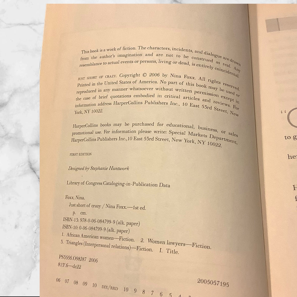 Just Short Of Crazy By Nina Foxx Little Black Book Series Paperback Fiction Novel 2006