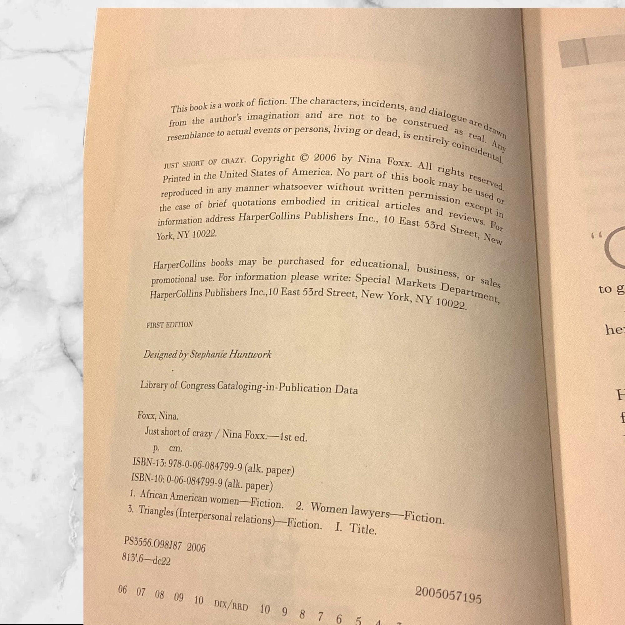 Just Short Of Crazy By Nina Foxx Little Black Book Series Paperback Fiction Novel 2006