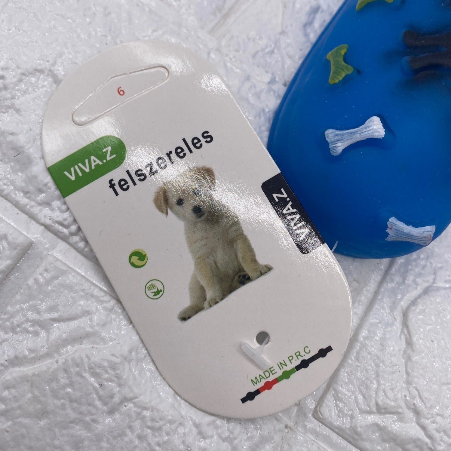 Paw Shoe Squeaky Dog Toy By Viva.Z Blue Rubber Design With Bone & Paw Motifs