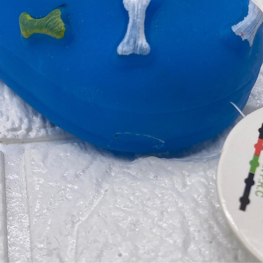 Paw Shoe Squeaky Dog Toy By Viva.Z Blue Rubber Design With Bone & Paw Motifs