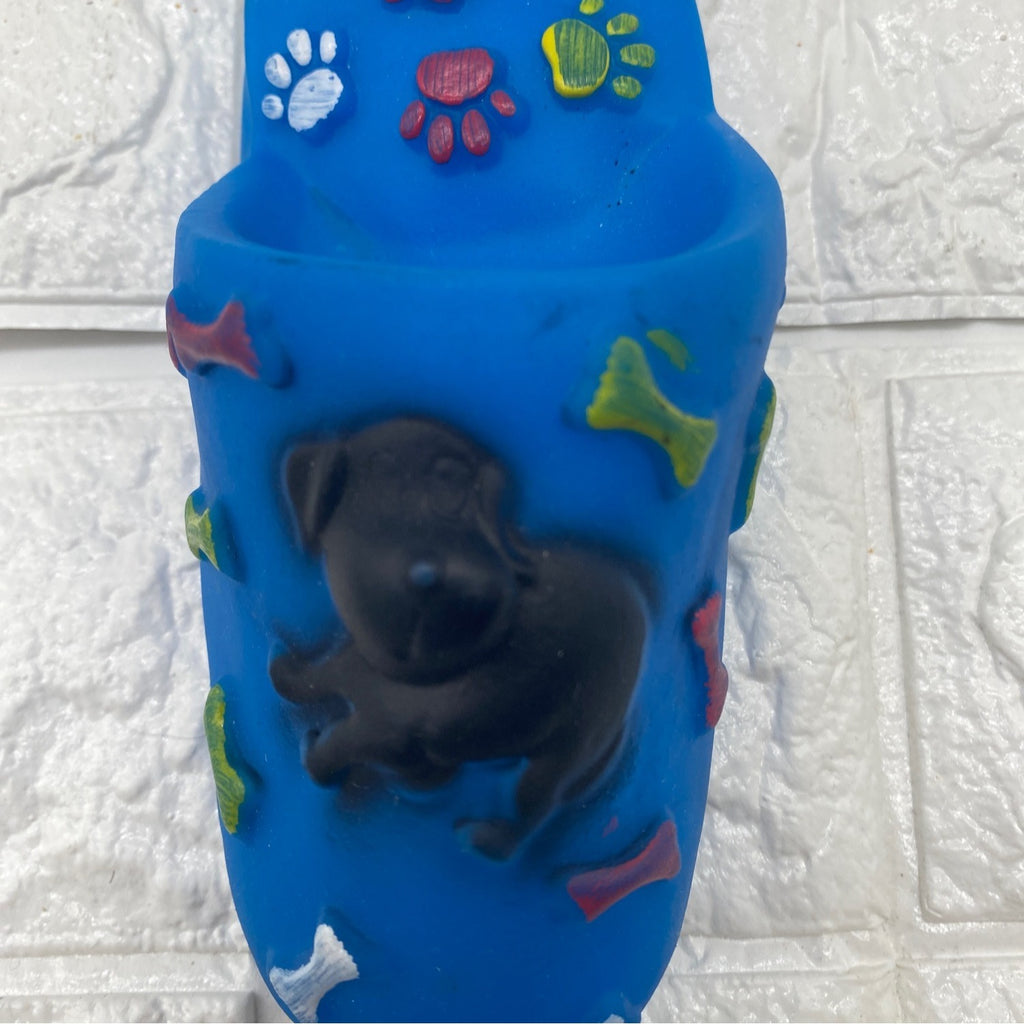 Paw Shoe Squeaky Dog Toy By Viva.Z Blue Rubber Design With Bone & Paw Motifs