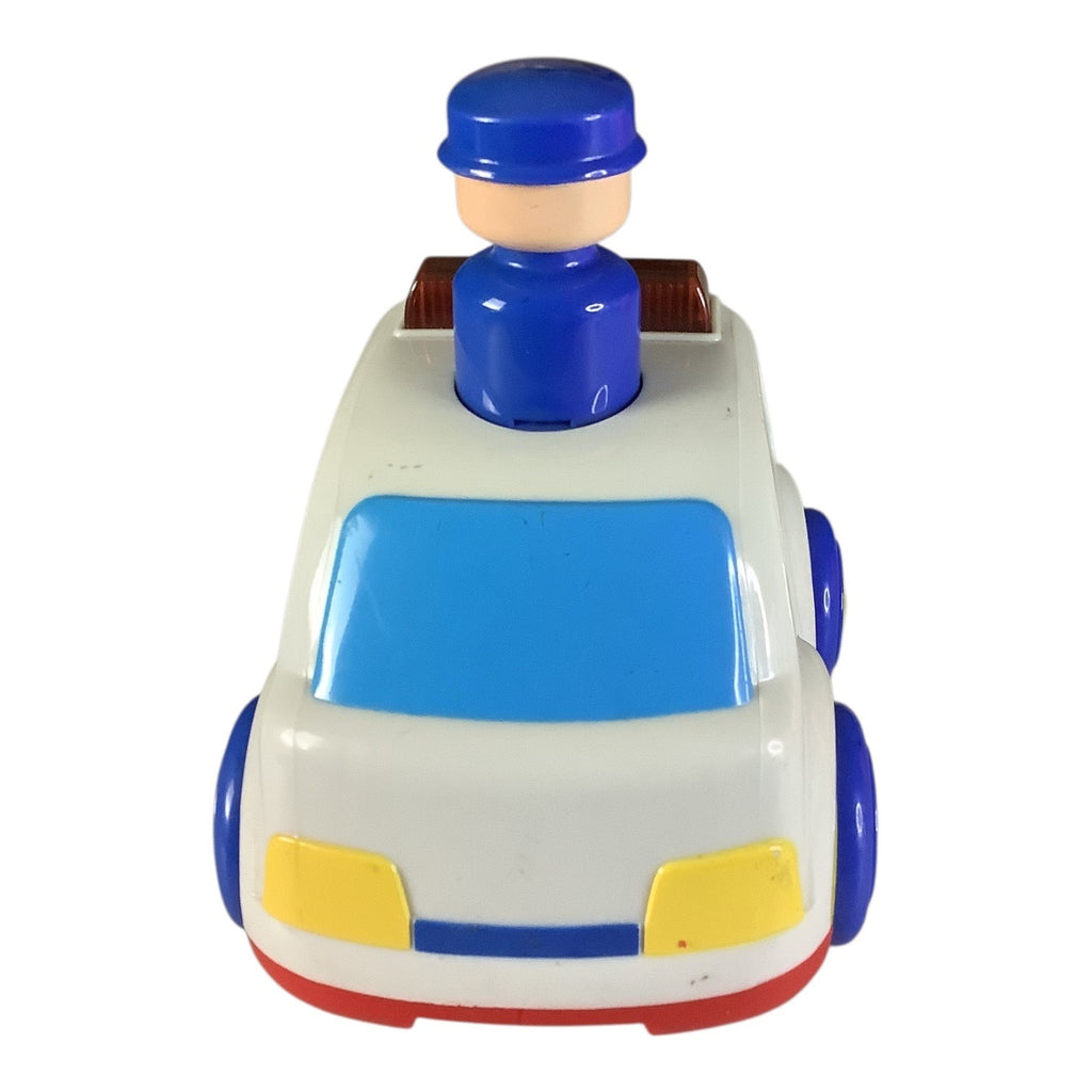 Vintage Megcos Press N Go Emergency Toy Car Blue Yellow Wheels