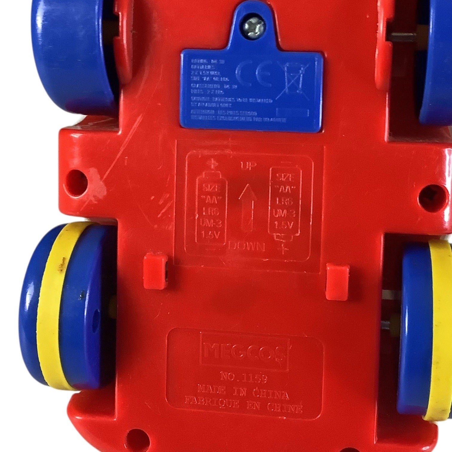 Vintage Megcos Press N Go Emergency Toy Car Blue Yellow Wheels