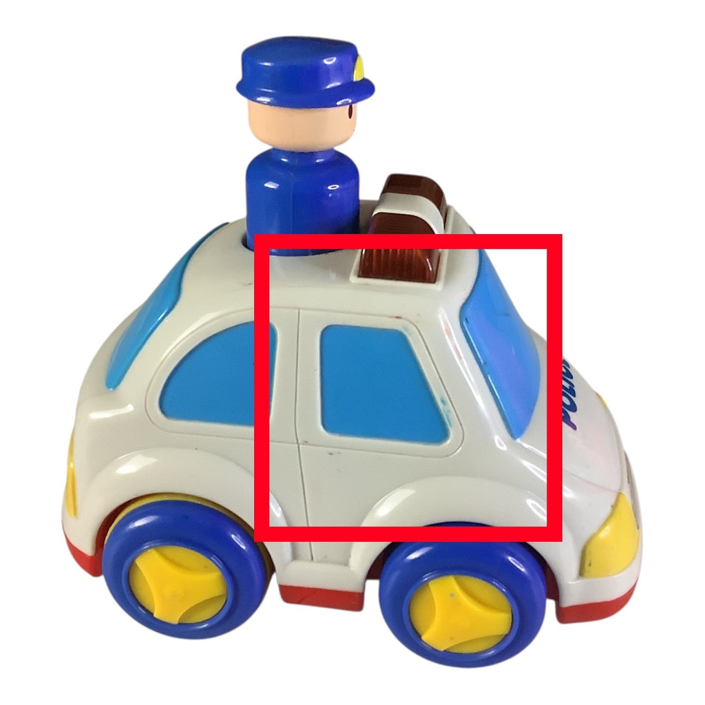 Vintage Megcos Press N Go Emergency Toy Car Blue Yellow Wheels