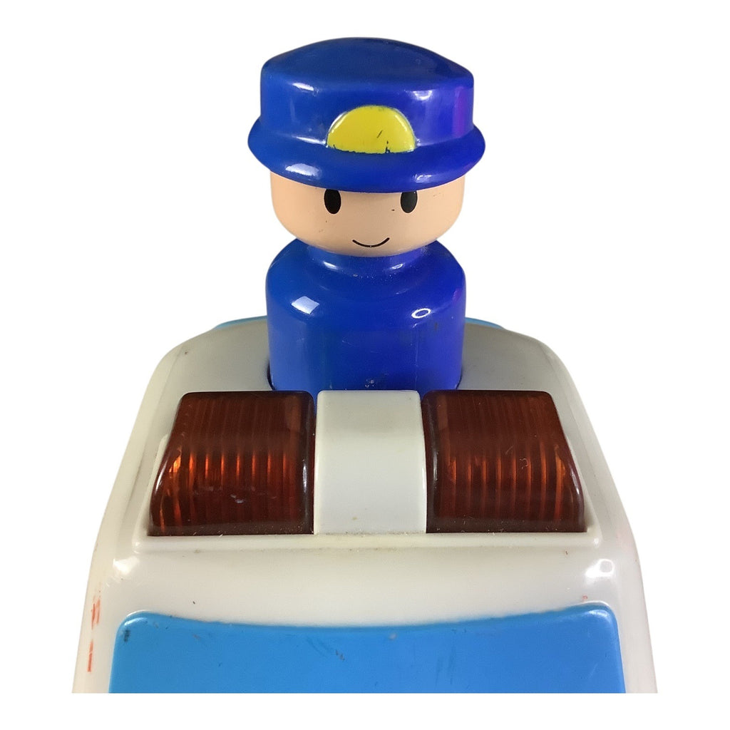 Vintage Megcos Press N Go Emergency Toy Car Blue Yellow Wheels