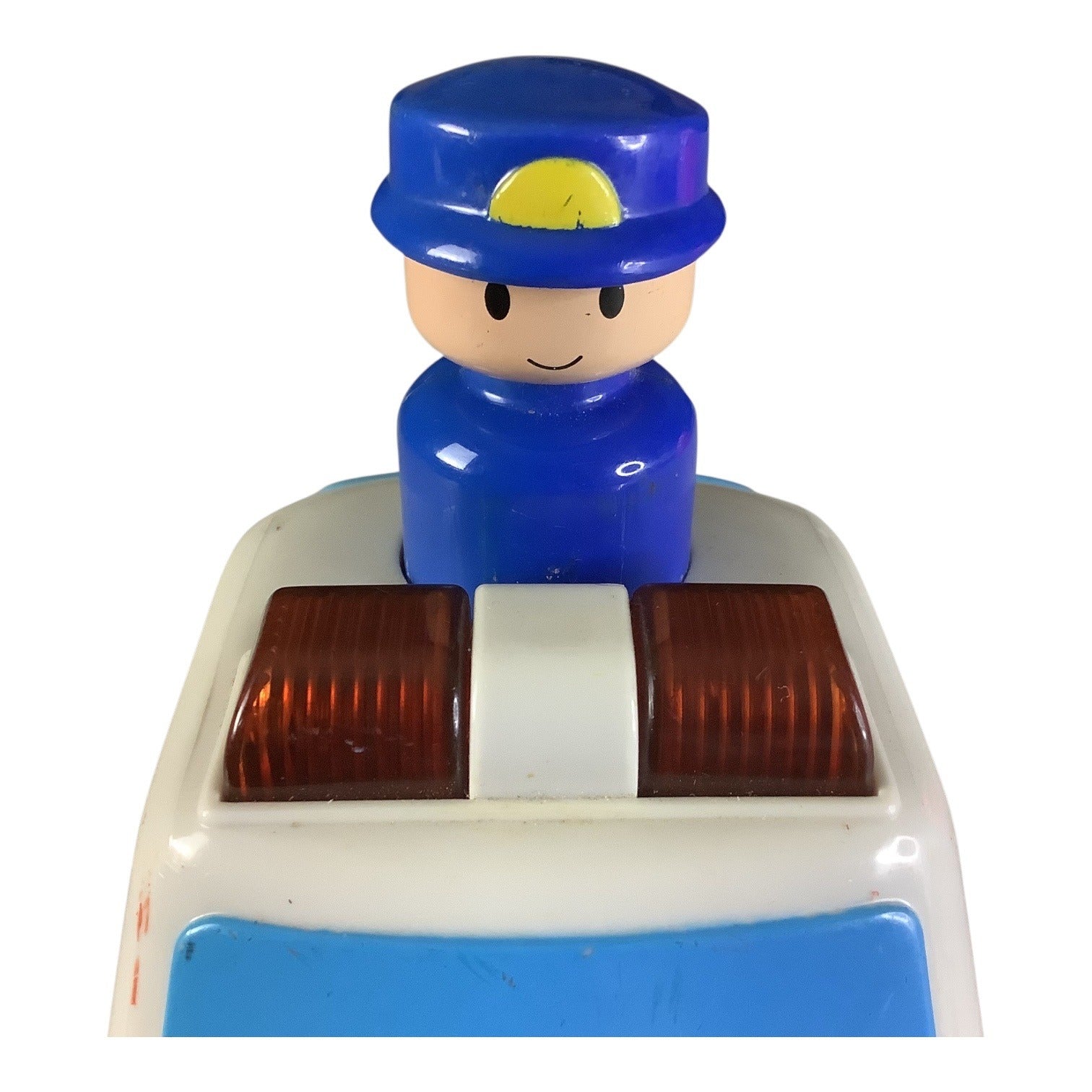 Vintage Megcos Press N Go Emergency Toy Car Blue Yellow Wheels