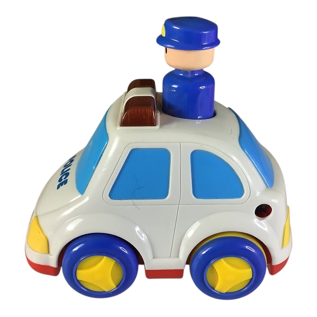 Vintage Megcos Press N Go Emergency Toy Car Blue Yellow Wheels