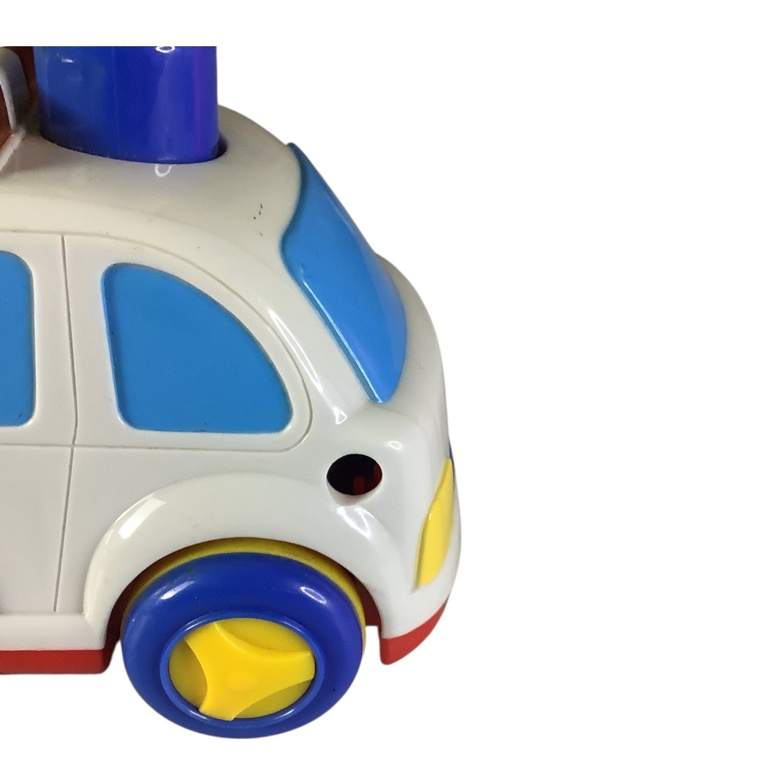 Vintage Megcos Press N Go Emergency Toy Car Blue Yellow Wheels