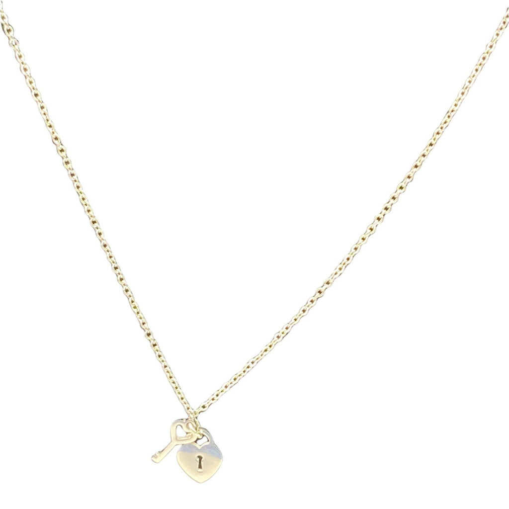 Mini Heart & Lock Necklace Titanium Steel Chain Adjustable Silver Tone