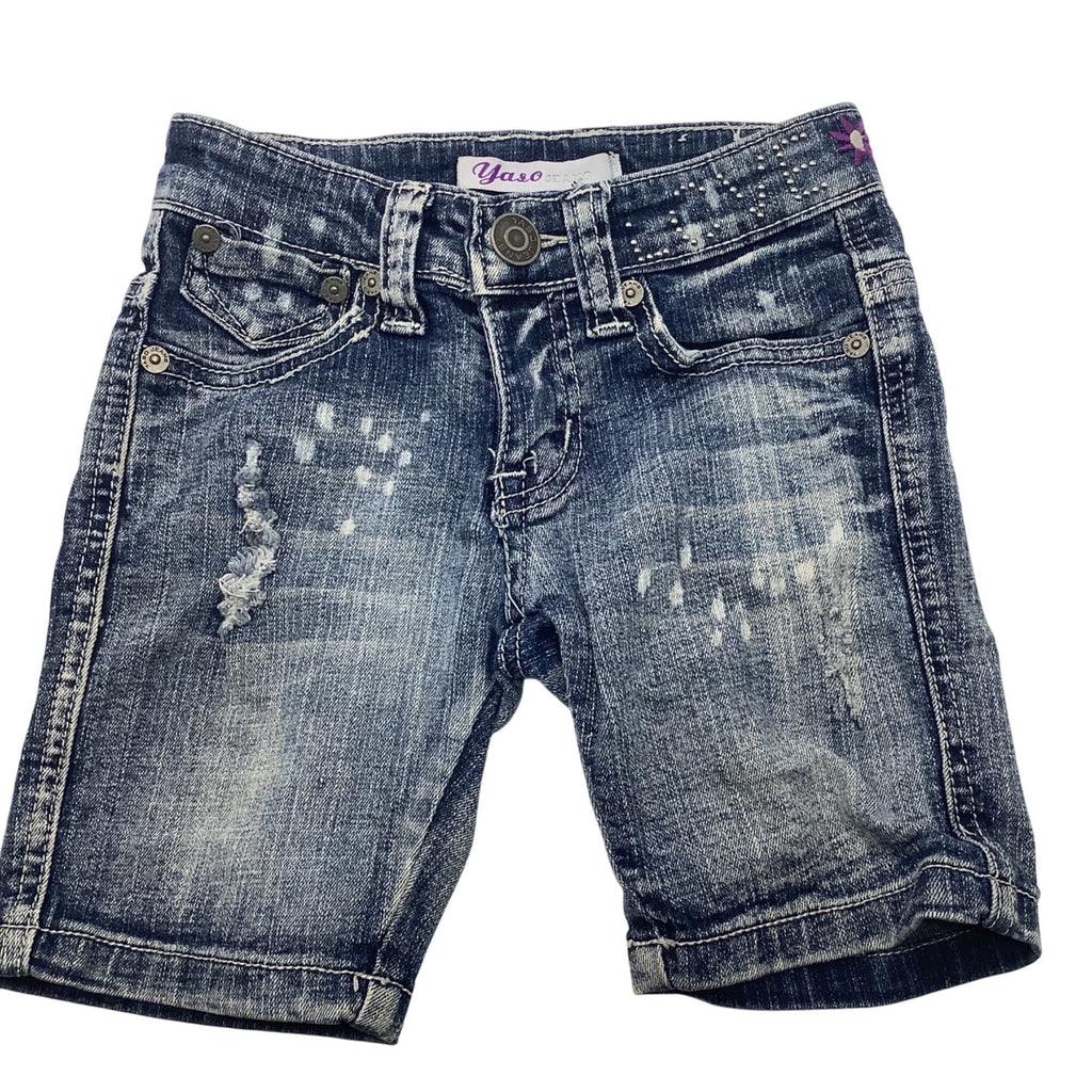 Yaso Jeans Baby Girl Distressed Denim Shorts  Size 7 Blue