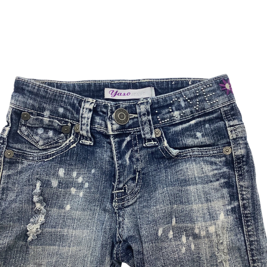 Yaso Jeans Baby Girl Distressed Denim Shorts  Size 7 Blue