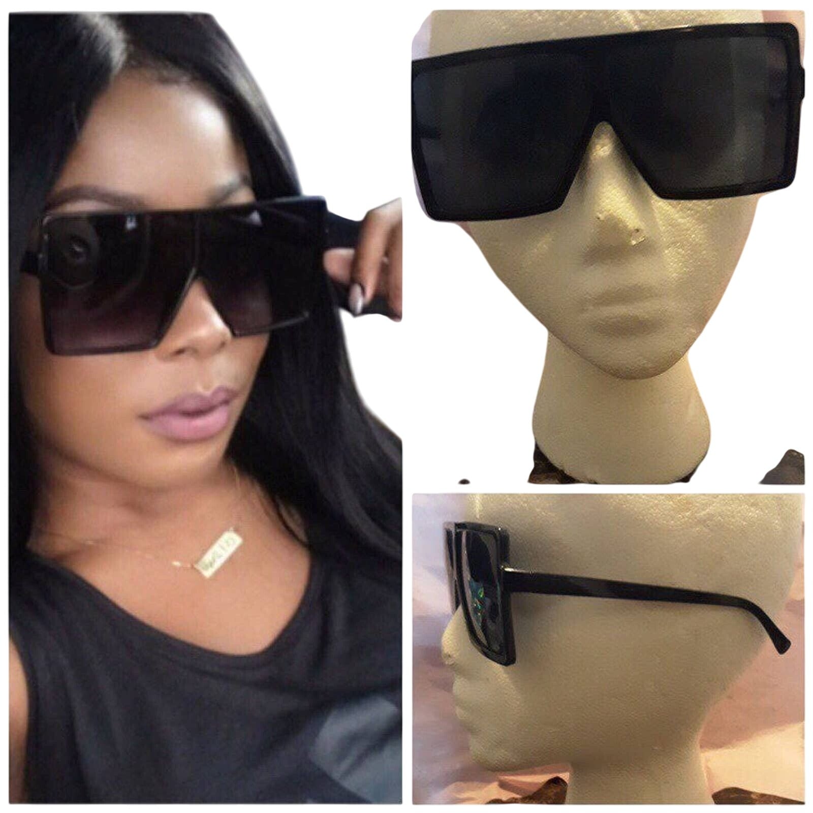 Oversized Square Fashion Sunglasses Womens Black Frames UV Protection
