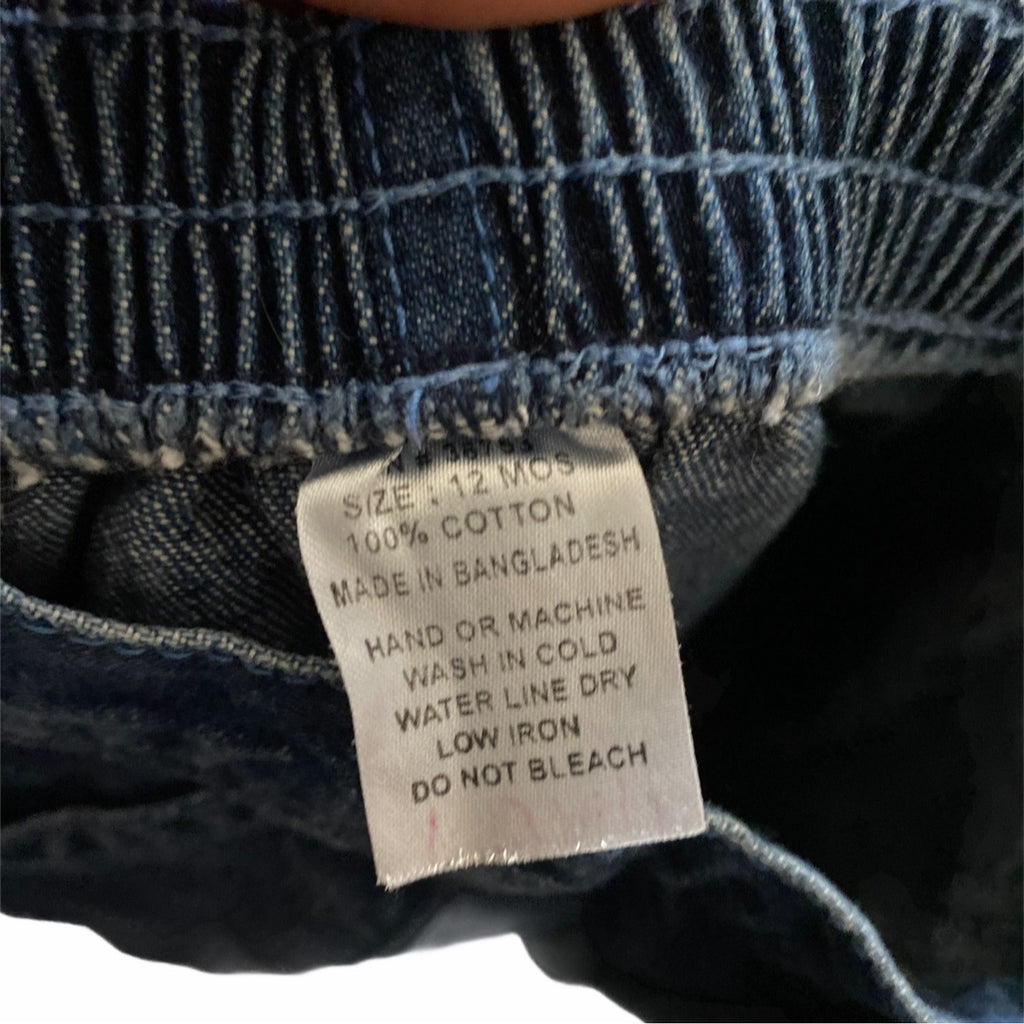 Baby Girl Denim Jeans Size 12 M Embroidered Floral Hem Elastic Waistband Blue
