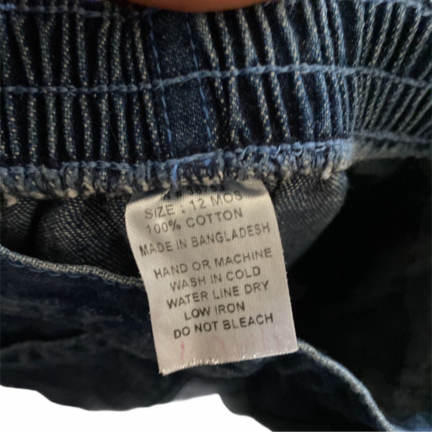 Baby Girl Denim Jeans Size 12 M Embroidered Floral Hem Elastic Waistband Blue