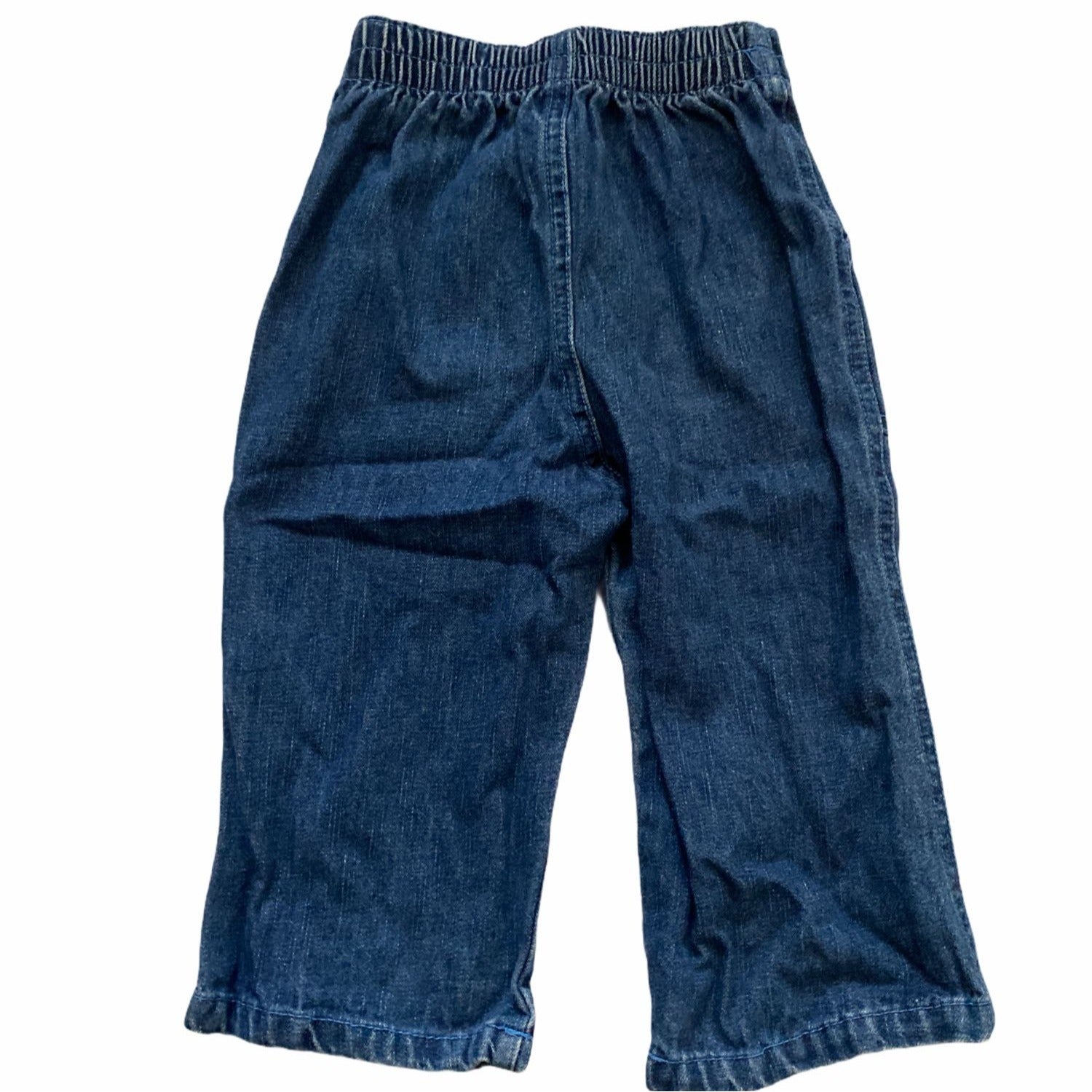 Baby Girl Denim Jeans Size 12 M Embroidered Floral Hem Elastic Waistband Blue