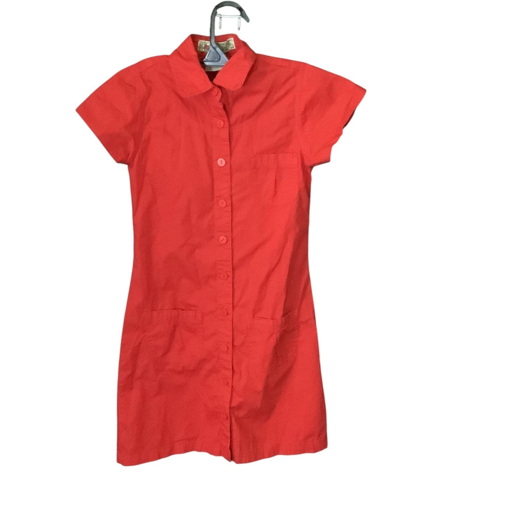 NoFuze Girls Red Button Up Dress Size S Cotton Short Sleeves Collared 3 Pockets